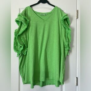 Belle by Kim Gravel Green Ruffle Sleeve Women's Top Women’s Size 5X